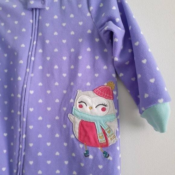 Carter Baby Girl 24M Purple Hearts Owl Footie Baby Fleece Sleeper - Picture 4 of 9